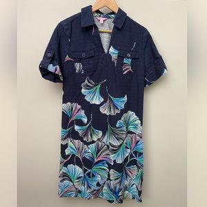 Lilly Pulitzer Navy Ginkgo Leaf Collar Shirt Dress